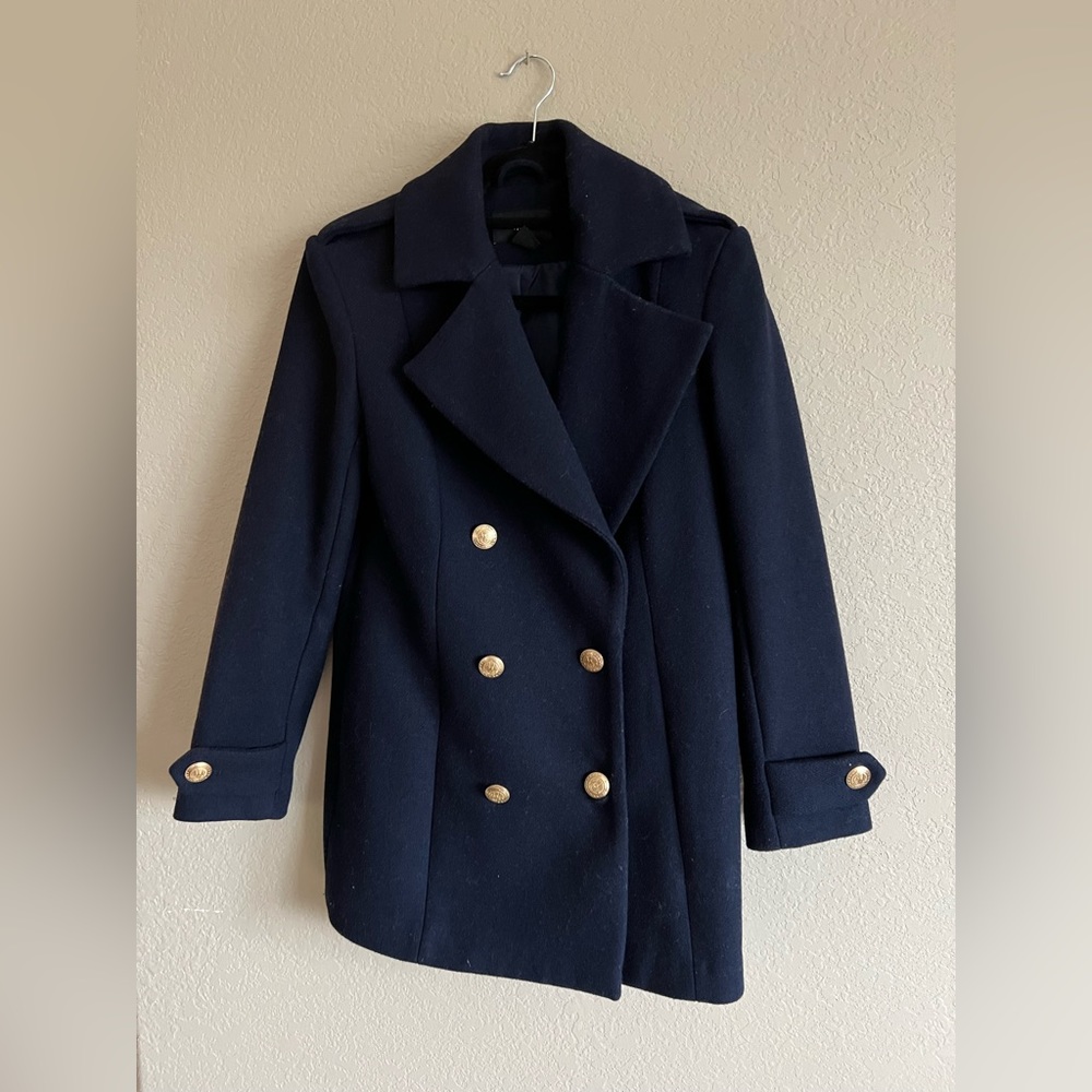 H&M oversized navy wool pea coat us 2 fits 4